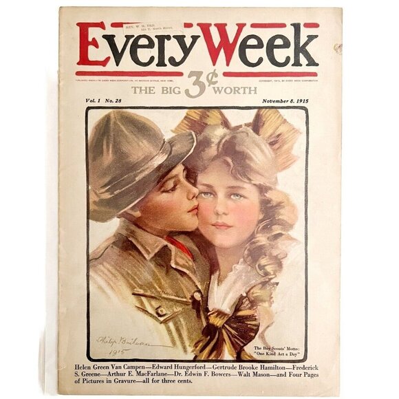 Boy Scout With Pretty Girlfriend 1915 Antique Lithograph Art Print HM1D - Picture 2 of 2